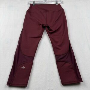 ALO‎ Yoga Mesh Detail Cropped Leggings High Waist Maroon Red Size Small